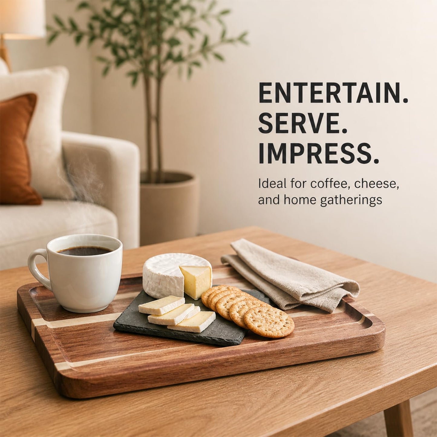 SOUJAP 4Pack 12 x 8 x 0.6 Inch Wooden Serving Tray, Rectangular, Solid Wood, for Kitchen Counter, Bathroom and Home Decor