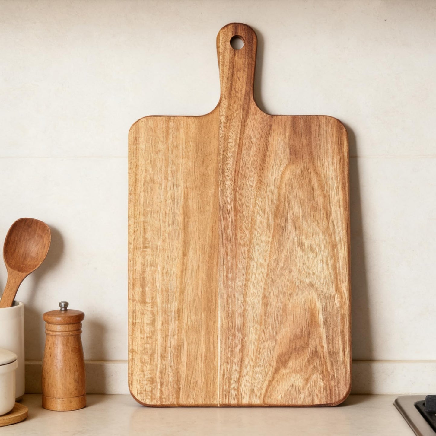 ZeQi Acacia Wood Cutting Board with Handle 16''x9'' / Charcuterie Board/Serving Board/Cheese, Bread, Vegetables & Fruits Serving Board (Rectangular-16x9)
