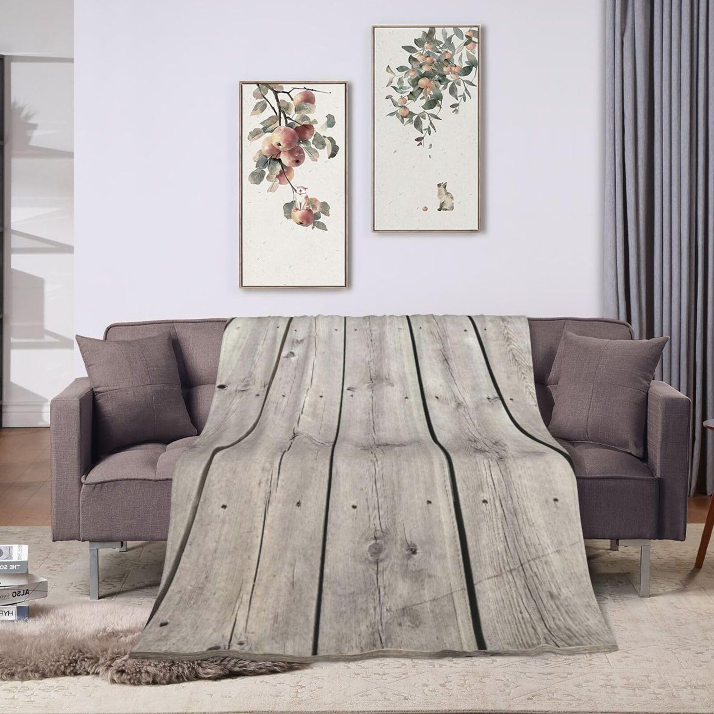 Flannel Natural Wooden Floor Background Throw Blanket- Ultra Soft Lightweight for Bed, Sofa, Travel & Camping 50"X40" Inch