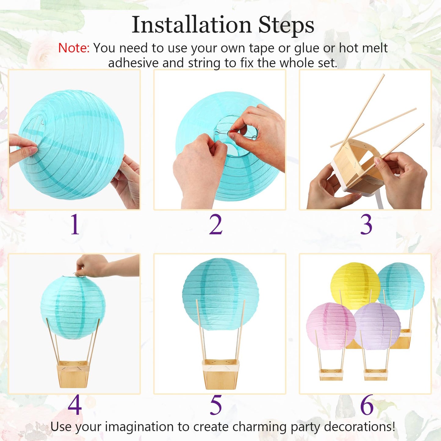 Namalu 24 Set Hot Air Balloon Centerpieces Paper Lanterns Wooden Candy Boxes with Sticks DIY Craft for Baby Shower Summer Birthday Graduation Party Table Decoration(Macaron)