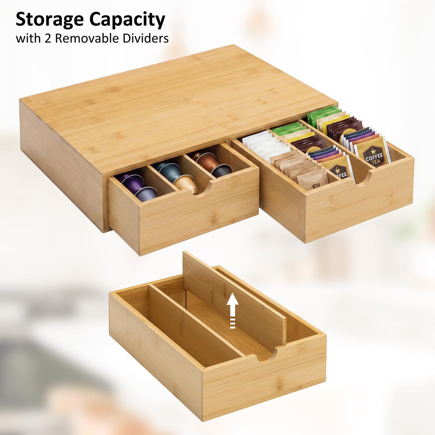RRX Bamboo Coffee Pod Holder Drawer,15.35''Lx11.22''Wx3.35''H (Beige, 30)