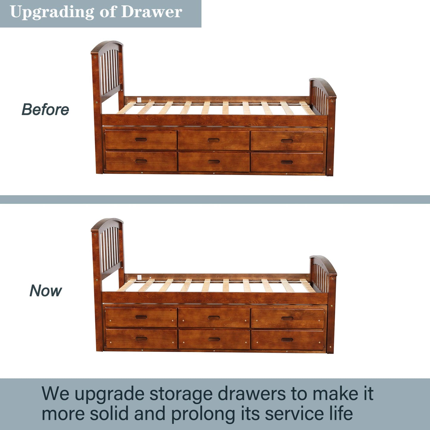 Merax Solid Wood Storage Bed with 6 Drawers, Wooden Slat Support, No Box Spring Needed
