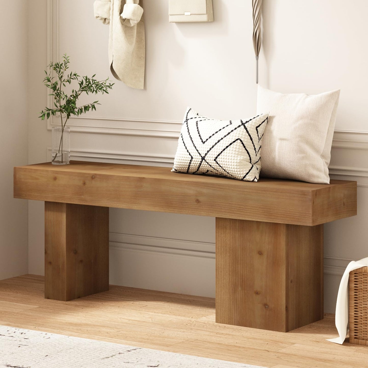 WINWY Farmhouse Solid Wood Entryway Bench, 47.3" Rustic End of Bed Bench for Bedroom, Handcrafted Accent Seating for Dining, Kitchen, Hallway, Living Room - 15 Min Assembly