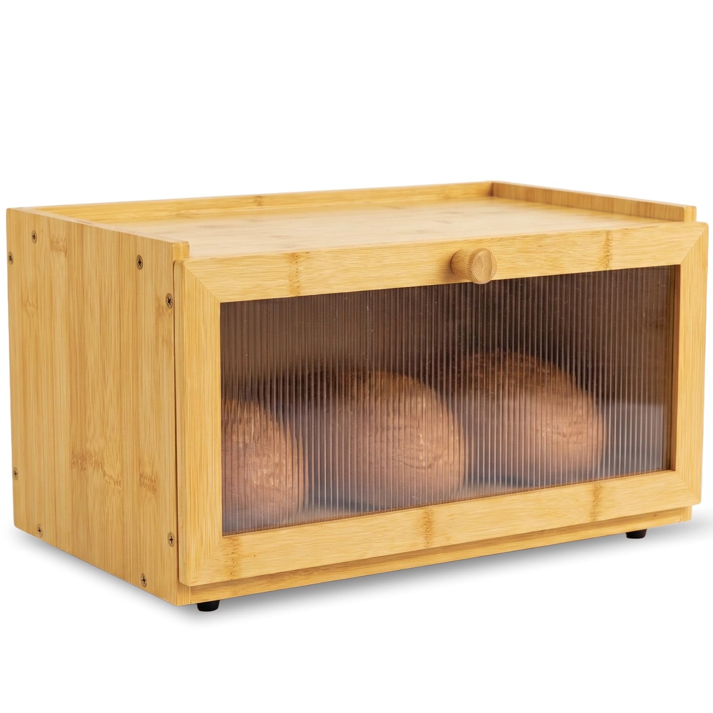 Culinary Couture Bamboo Bread Box for Kitchen Countertop - Large Capacity Storage BreadBox for Homemade Bread with Acrylic Window and Extra Top Storage