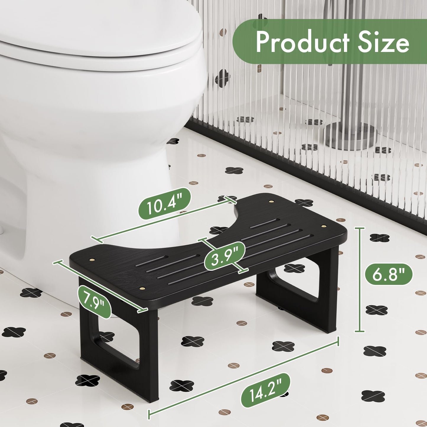 Bathway Squatting Potty Stool, Compact Poop Stool, Bamboo Wood Toilet Stool Squat Adult, Black Foot Step Stool, Anti-Slip Pooping Stools for Bathroom, Assembly Required, 6.8''