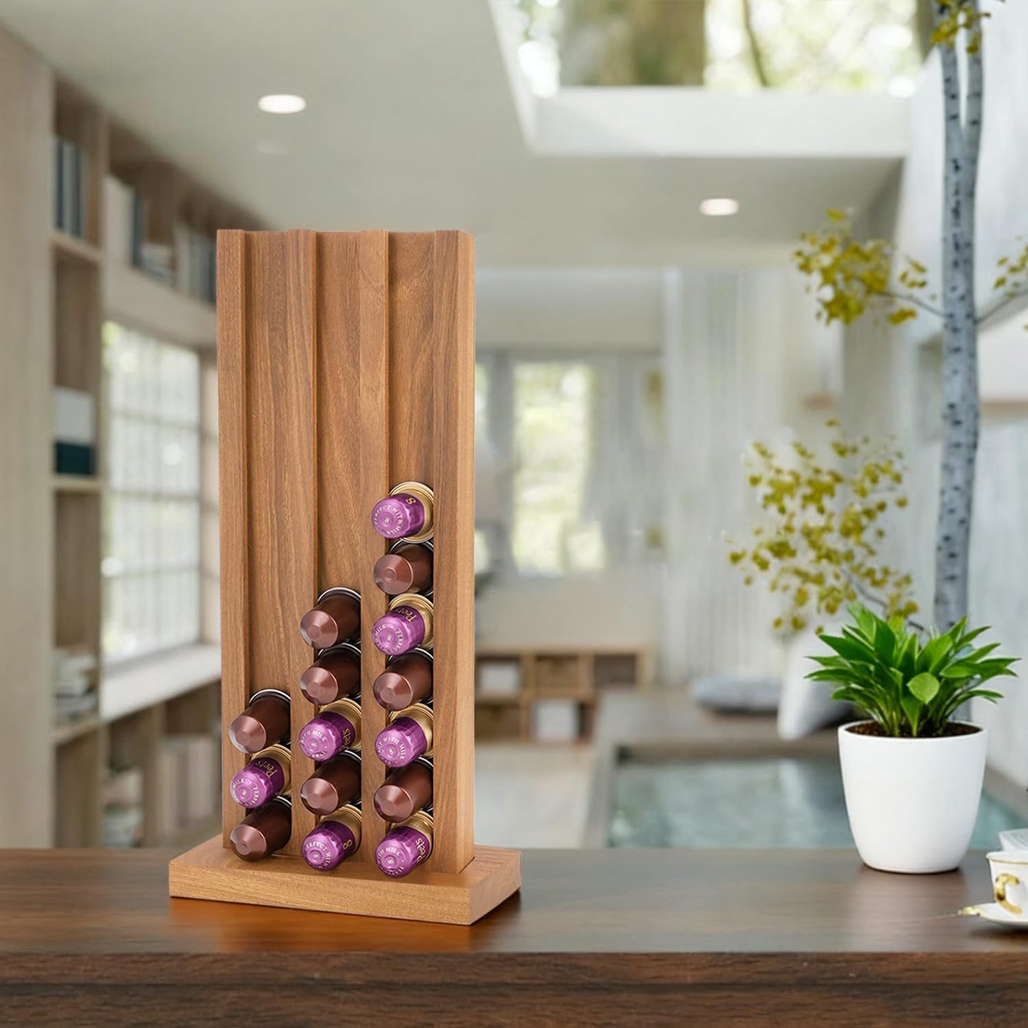 TUNORD Teak Wood Coffee Pod Holder K Cup Organizer with Base, 33 Pod Capacity