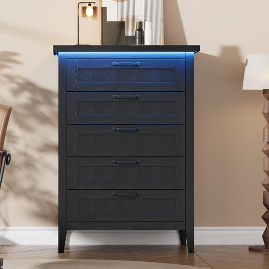 IDEALHOUSE 44.9'' Tall 5 Drawer Dresser with Charging Station & LED Lights