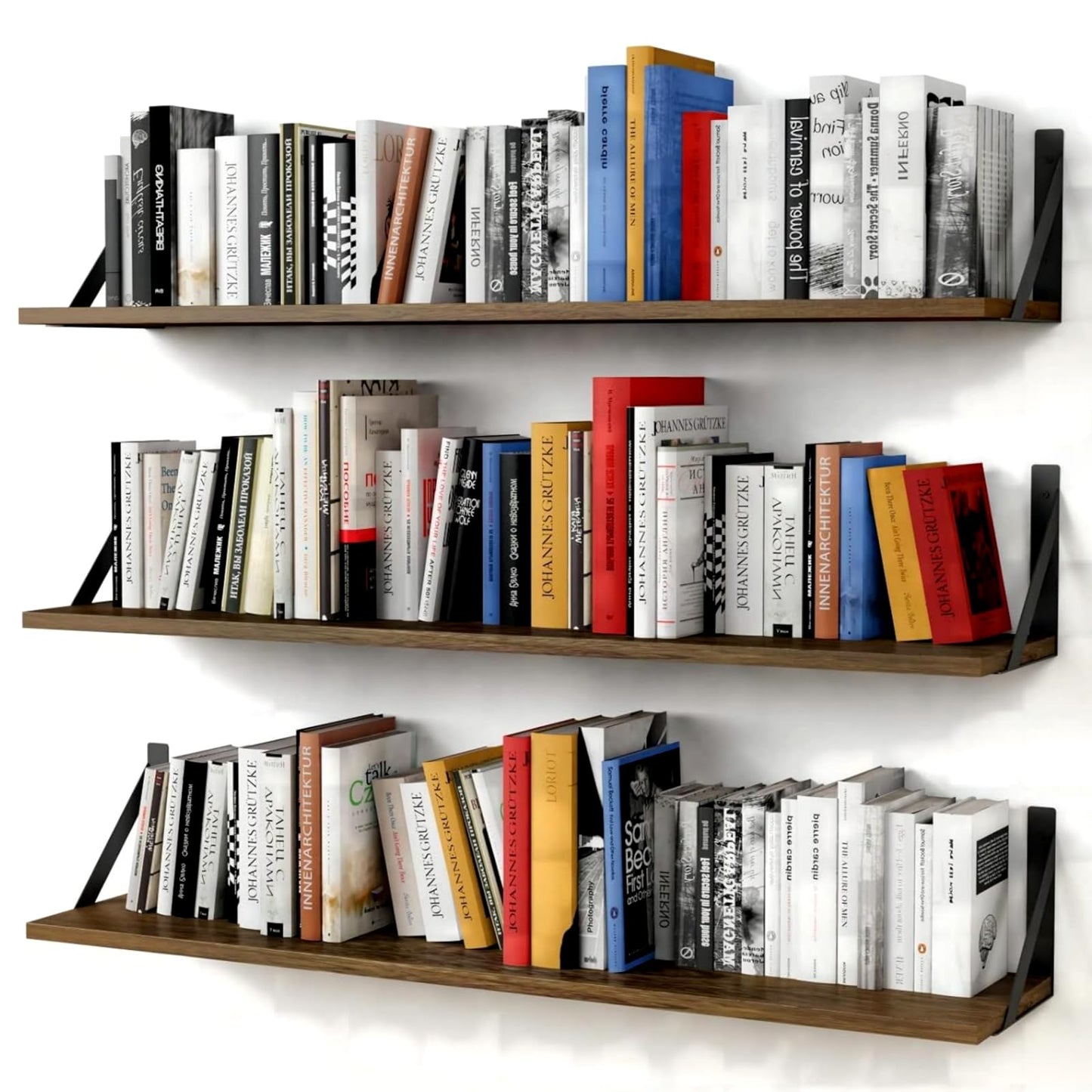 Forbena Floating Book Shelves for Wall Set of 3, 36 Inches Long Wall Bookshelf for Bedroom, Large Wood Heavy Duty Hanging Bookshelves for Books, Living Room Decor, Closet Storage (Rustic Brown)