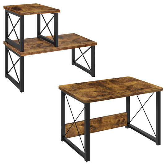 ELITEROO Wood Desktop Shelf, 2 Tier Desk Shelves + Printer Stand, Printer Riser Stands, Small Bookshelf Organizer, Office Storage Rack and Cubicle Organizers Accessories for Dorm Office Home, Brown