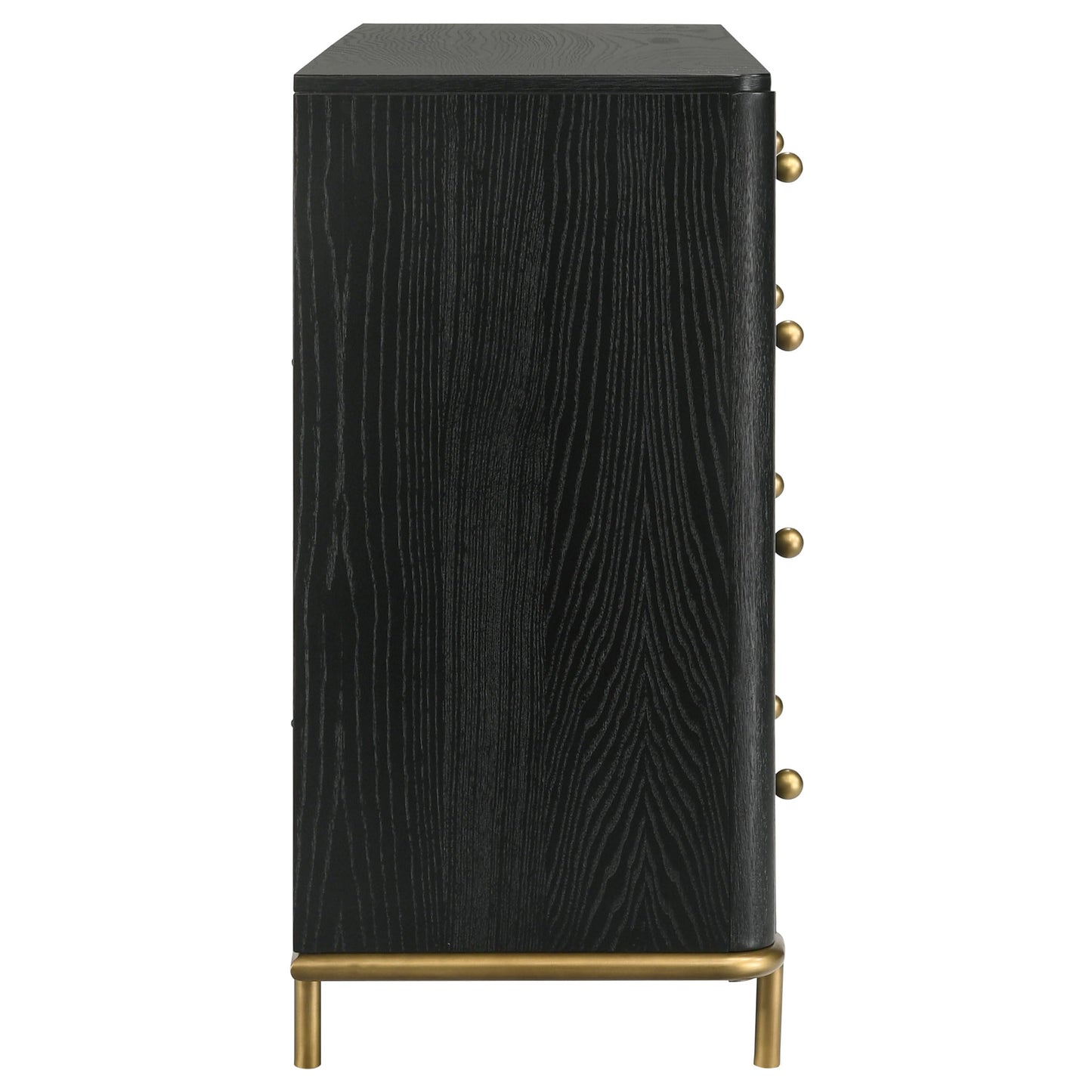 Coaster Home Furnishings - Arini - Wood - 8-Drawer Dresser with Felt-Lined Top, Round Ball Knobs, Metal Glides, Gold Base, Wire-Brushed Details, Coastal Style - Bedroom - Black - 224333