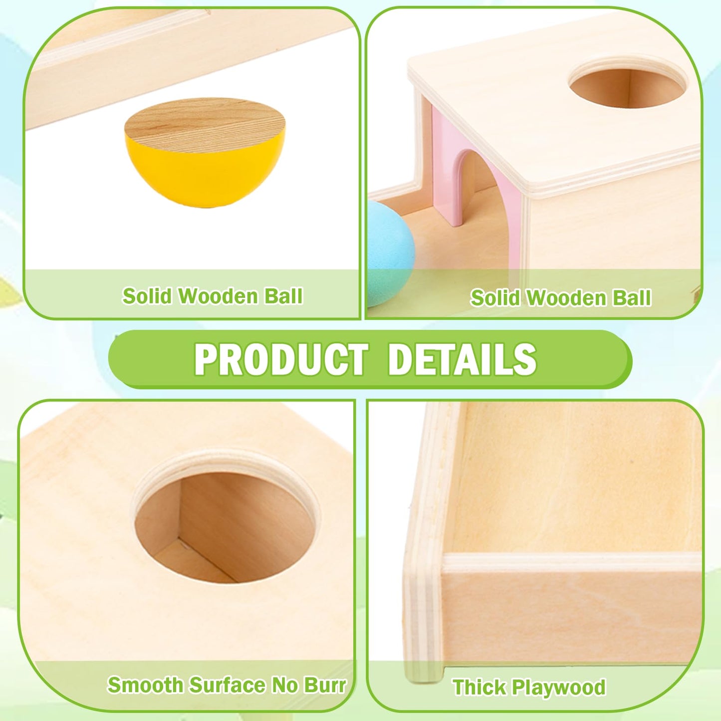 Adena Montessori Object Permanence Box with Tray Three Balls Montessori Toys for 6-12 Months Baby 1 Year Old Infant Toddler Wooden Pink Door for Girl