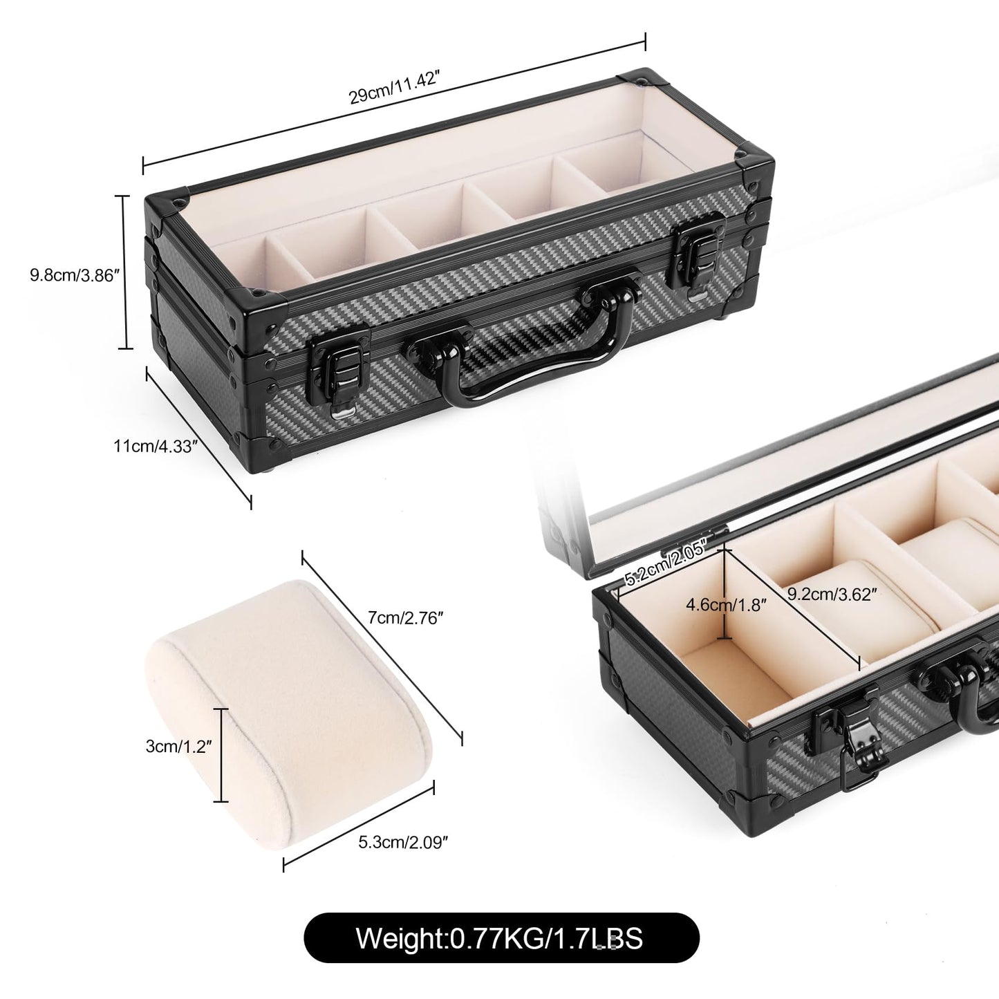 DOBEN Watch Box for Men, Carbon Fiber Hard Watch Case with Plush Interior, 5-Slot Storage Watch Organizer, Luxury Gift Box for Collectors
