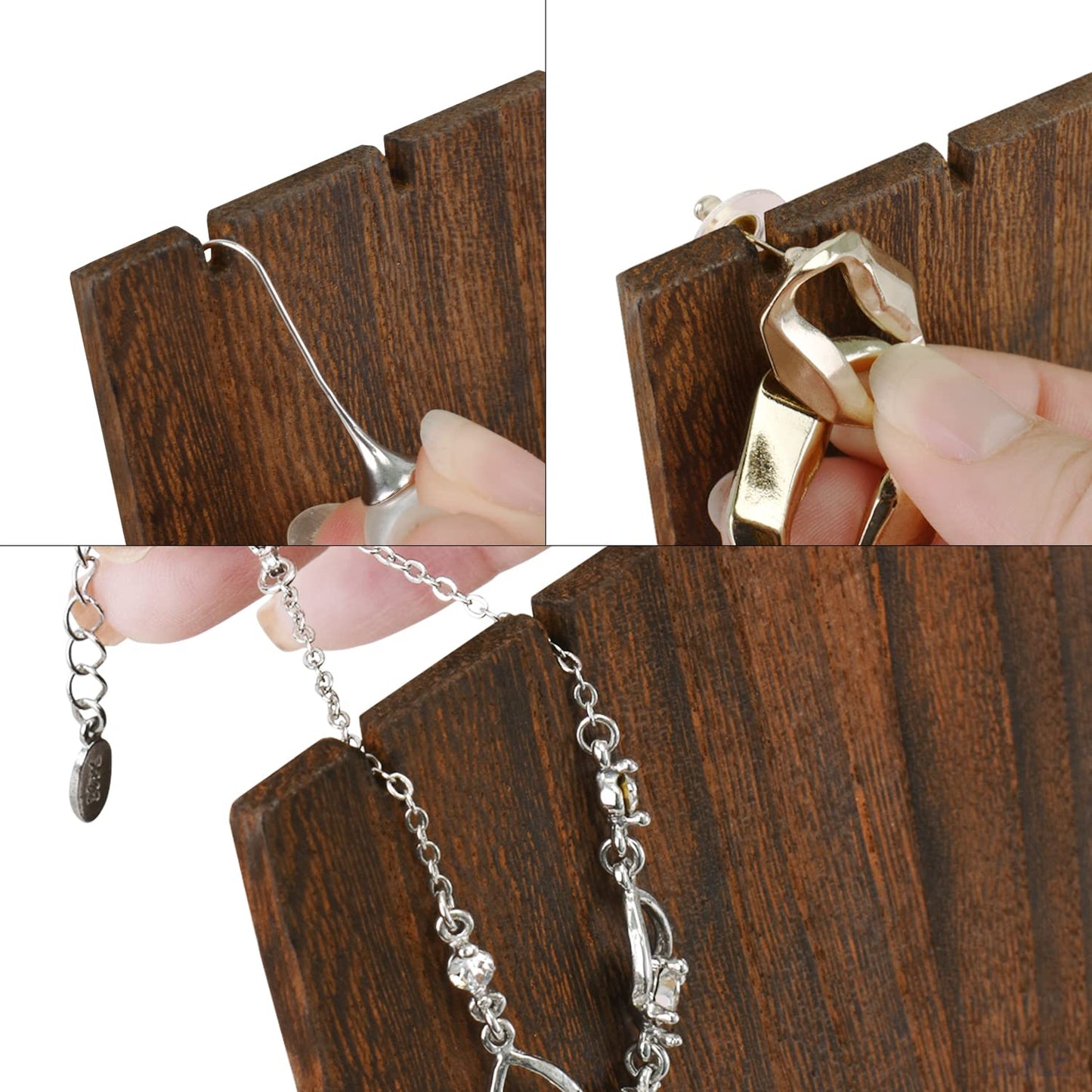 MOOCA Stunning 3-Piece Wooden Jewelry Display Stand Set - Versatile Earring and Pendant Organizer | Elegant Jewelry Stand, Rack, and Holder for Earrings | Holds up to 12 Pairs, Brown Color