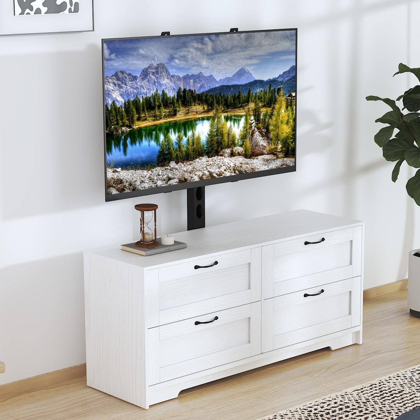 GAOMON TV Stand with Mount and 4 Drawers Storage for Living Room, Bedroom Fits 32/45/55/65/75/80 Inch TVs, Entertainment Center w/Height Adjustable Mount, Wood Media Console Tables, TV Stand Dresser