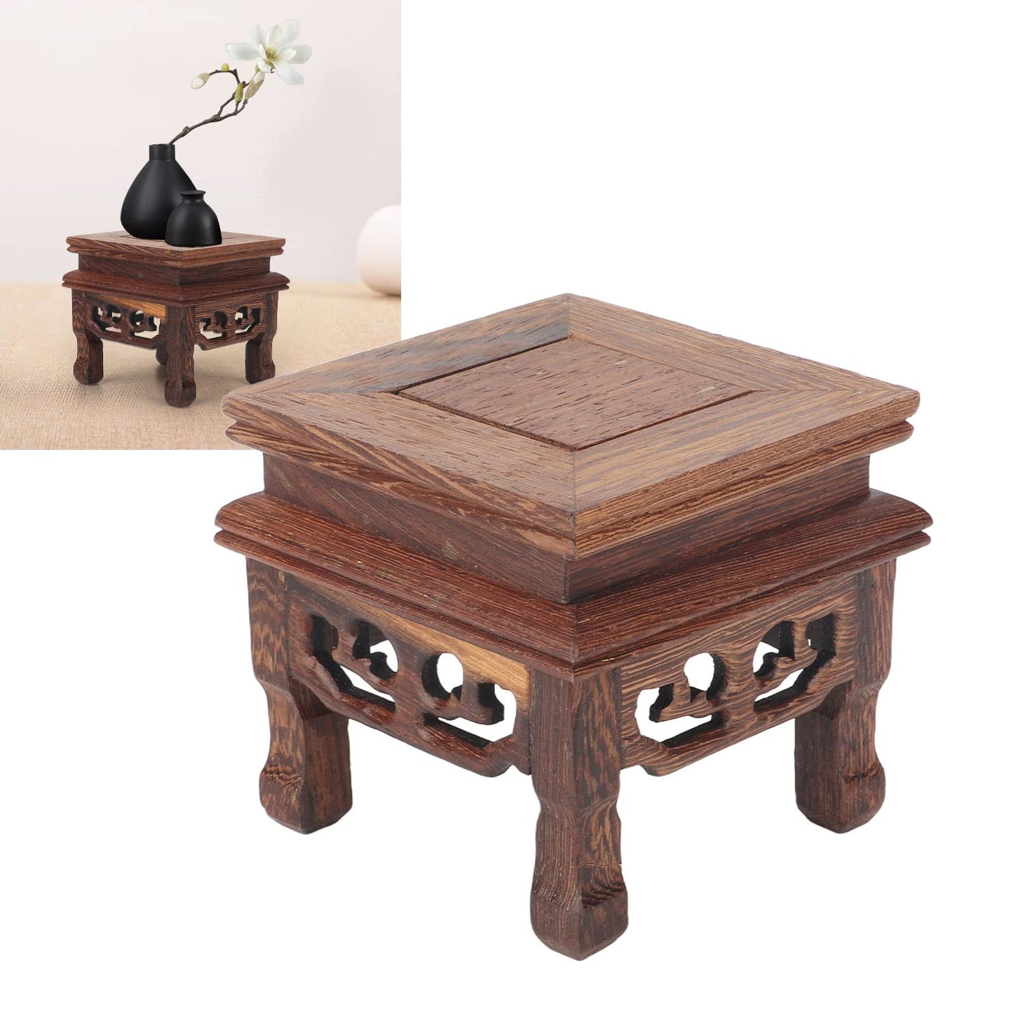 Yosoo Health Gear Wood Display Stand Base Small Tabletop Teapot Display Stand, Wood Carved Pedestal Oriental Home Decoration for Vase Flower Pots Teapot Fishbowl Table Lamp