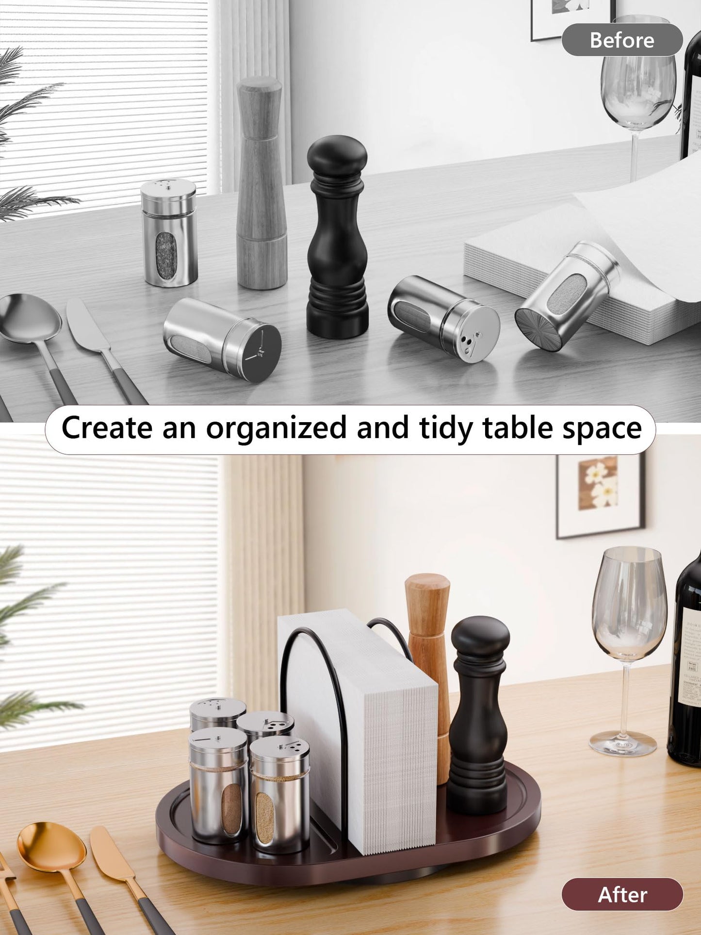 Rotating Standing Napkin Dispenser with Salt and Pepper Shakers+360° Rotation Toothbrush Holder with Marble Base