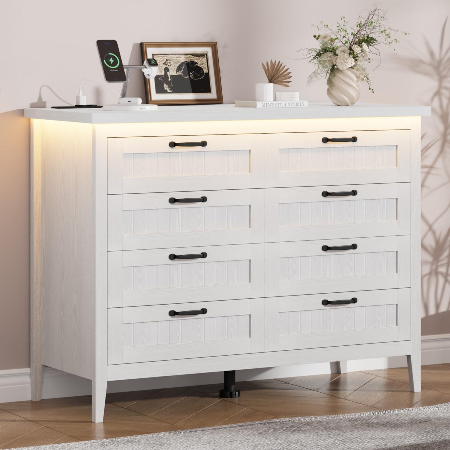 IDEALHOUSE 8 Drawer Dresser with Charging Station & LED Lights