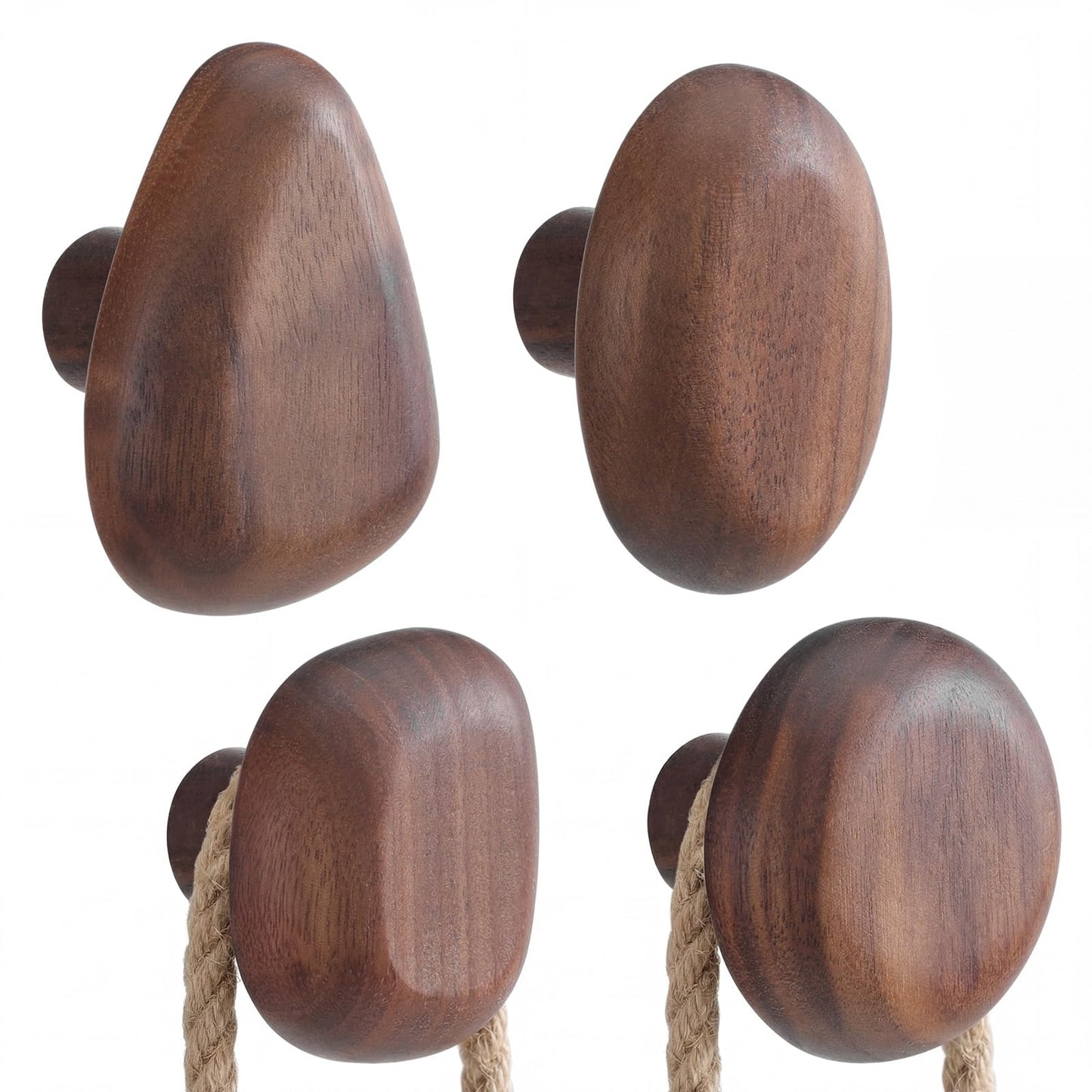 Novabright 8 Pcs Walnut Wood Wall Mounted Coat Hooks Wooden Wall Hooks Wooden Cabinet Knobs Wood Cabinet Knobs Coat Racks for Hanging Towels Clothing Scarf Bag Hat Bedroom Home Office