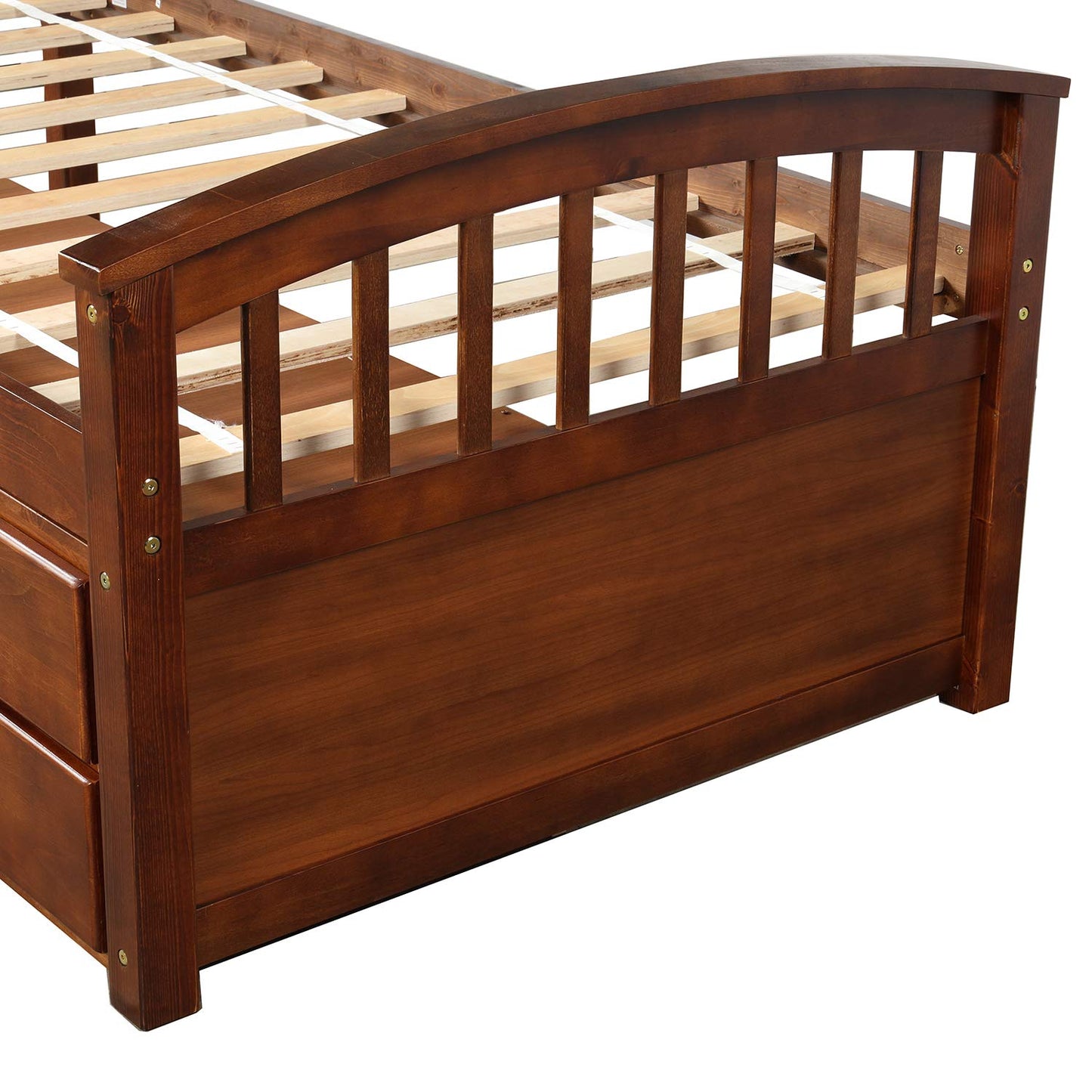 Merax Solid Wood Storage Bed with 6 Drawers, Wooden Slat Support, No Box Spring Needed