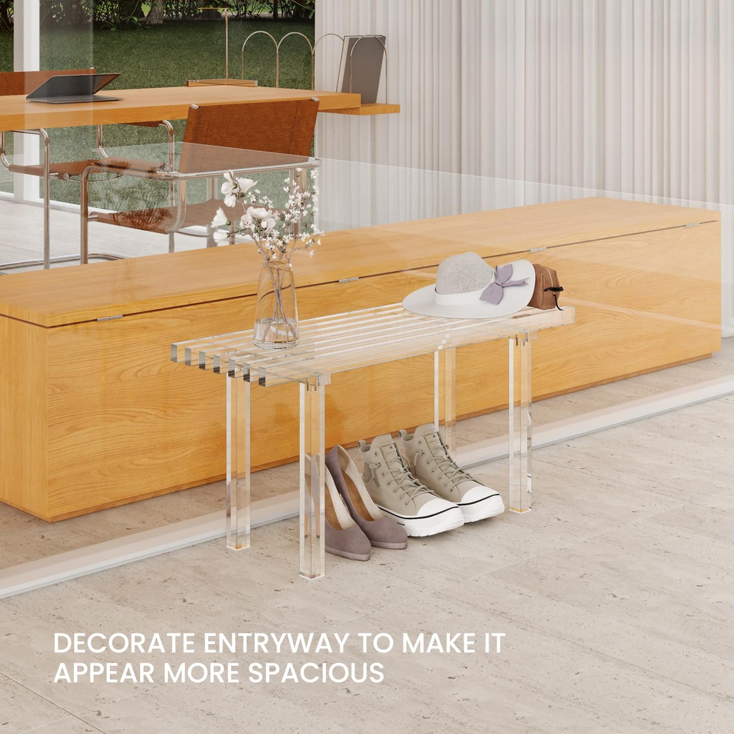 Sumerflos Acrylic Entryway Bench - 35" Clear Shoe Storage Bench for Bedroom & End of Bed & Hallway, Holds Up to 350 Lb (Seat for 2 People), Modern, Easy Assembly