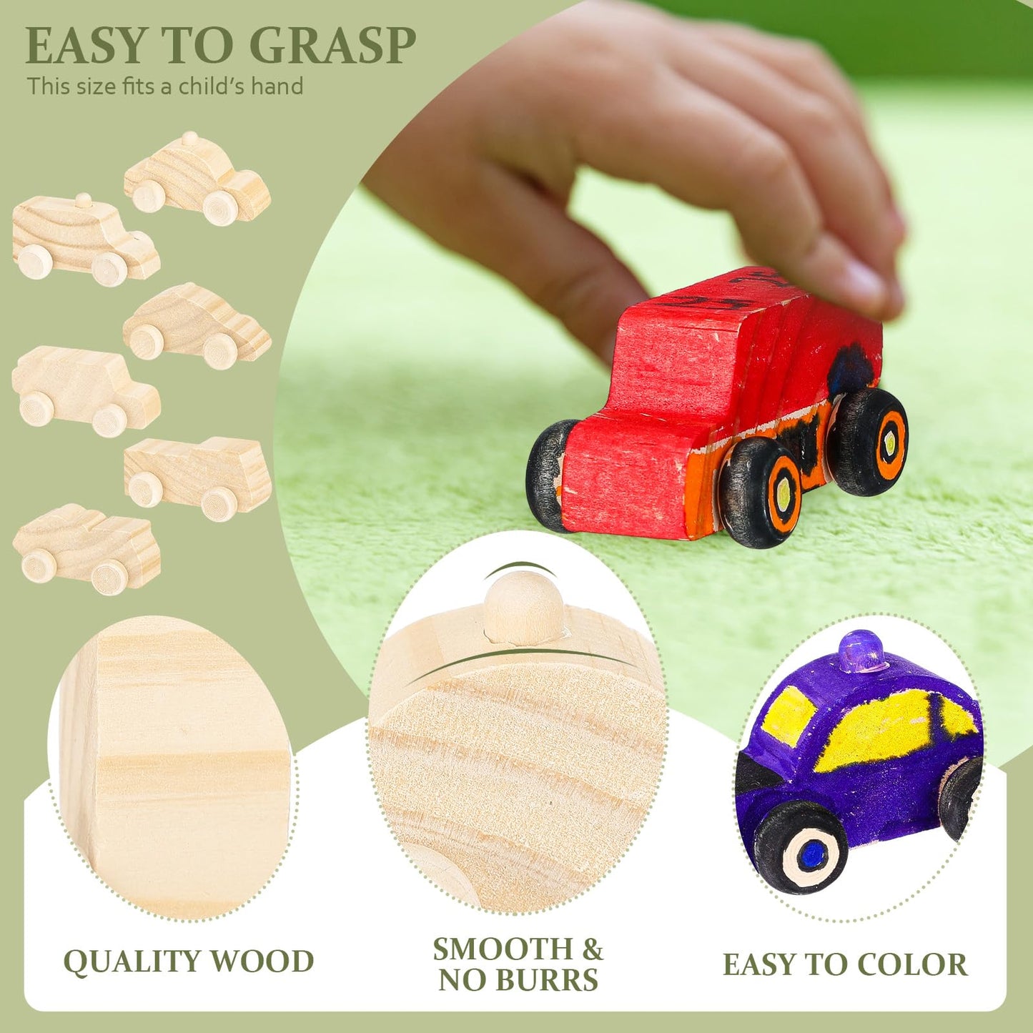 Lenwen 48 Pcs Wooden DIY Car Toys for Party Unfinished Wooden Cars, Wood Truck Wood Graffiti Toy Truck and Crafts DIY for Students Girls Boys Activities Craft Projects Woodworking (Cute)