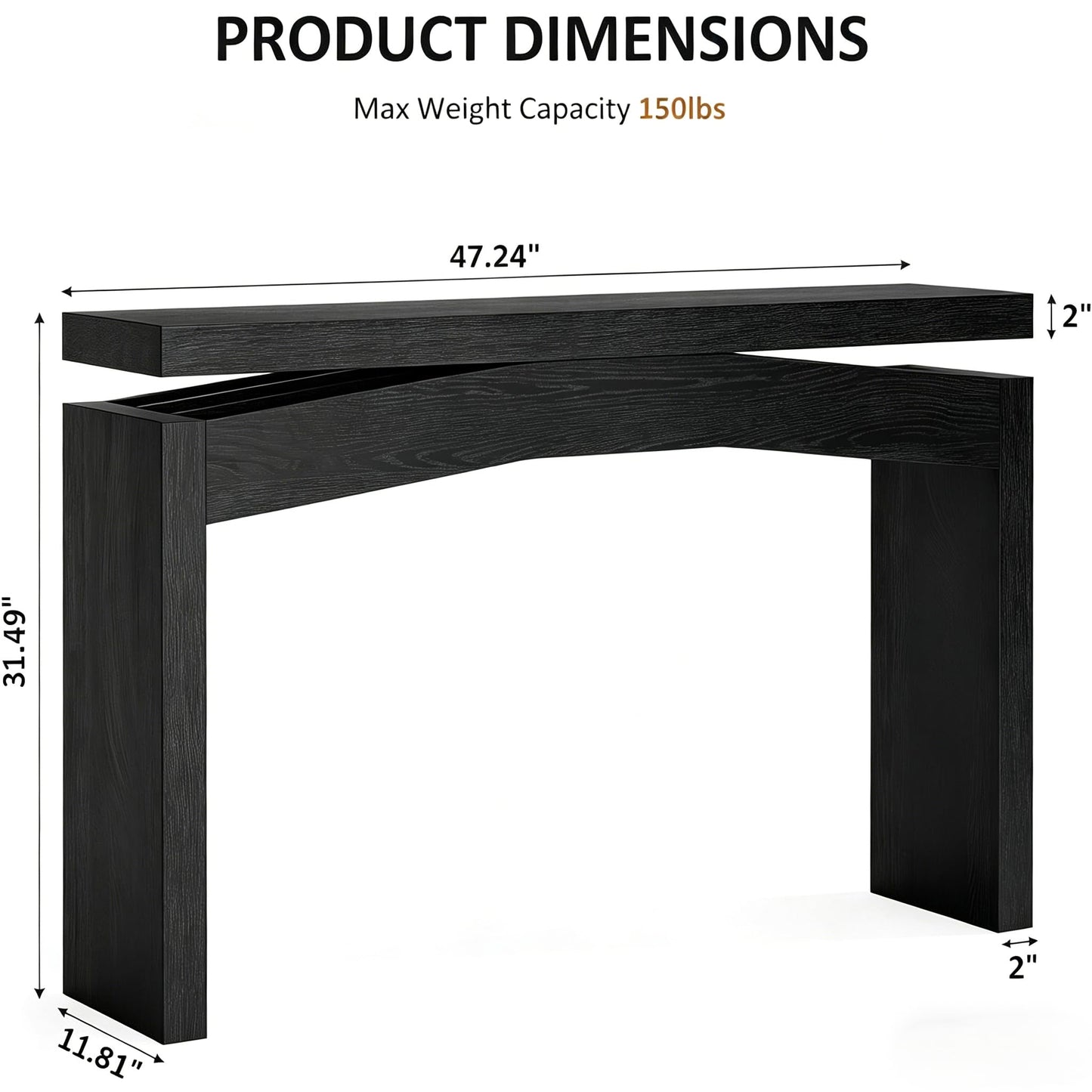 Celaform Console Table for Entryway, 47.2 Inch Long Sofa Table Behind Couch, Farmhouse Wood Style Accent Foyer Entrance Tables for Living Room, Hallway, Easy Assembly (Black)