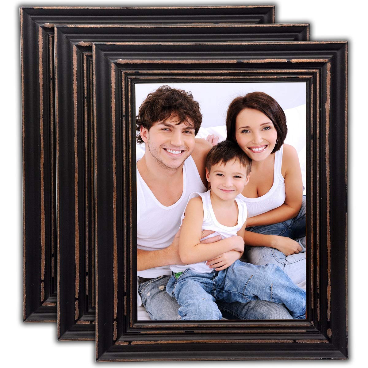 Bamber Wood 8x10 Picture Frames Set Black Rustic Wooden Vintage Retro Photo Frame for Wall and Tabletop Wedding Family, Pack of 3