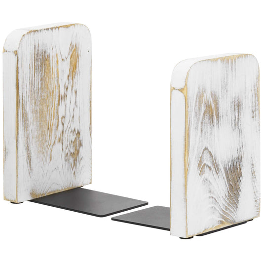 MyGift Farmhouse Book Ends for Shelves, Vintage Decorative Bookends, Bookends Display Organizer, Book Holder Stopper, Office Desk Decor, Whitewashed