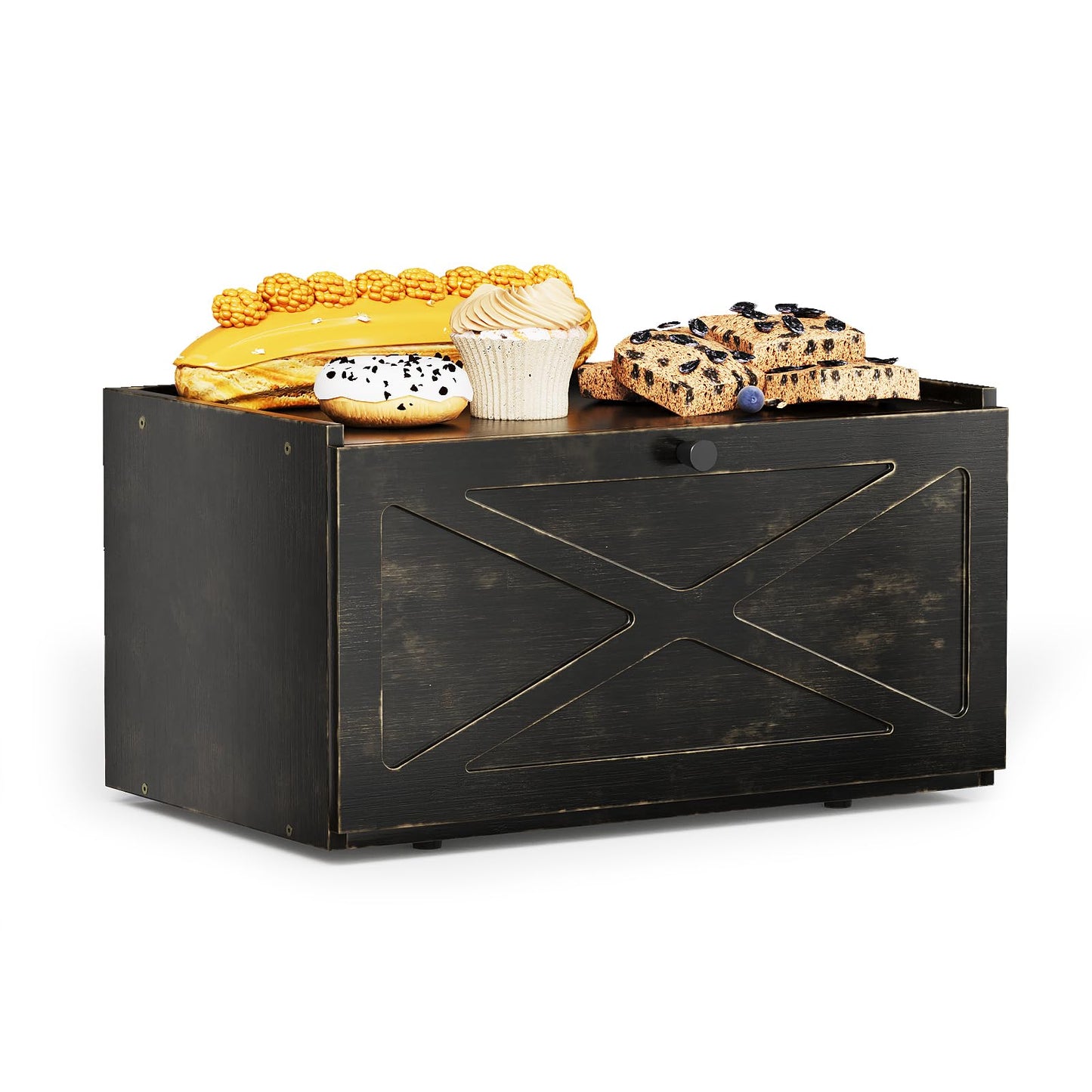 Trironsun Bamboo Bread Box for Kitchen Counter Farmhouse Bread Storage Container Large Capacity Bread Storage Bin Bread Holder (Antique Back)