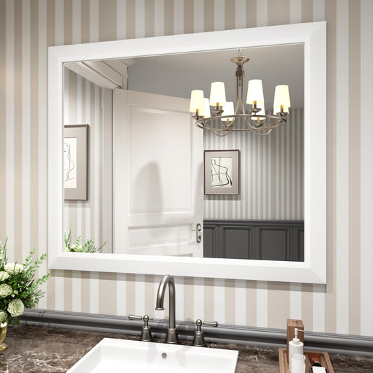 Amorho Bathroom Mirror, 40x36 Inch White Thick Metal Framed Wall Mirrors for Over Sink, Bedroom, Living Room, Entryway, Rectangle Wall-Mounted Mirrors(Horizontal/Vertical).