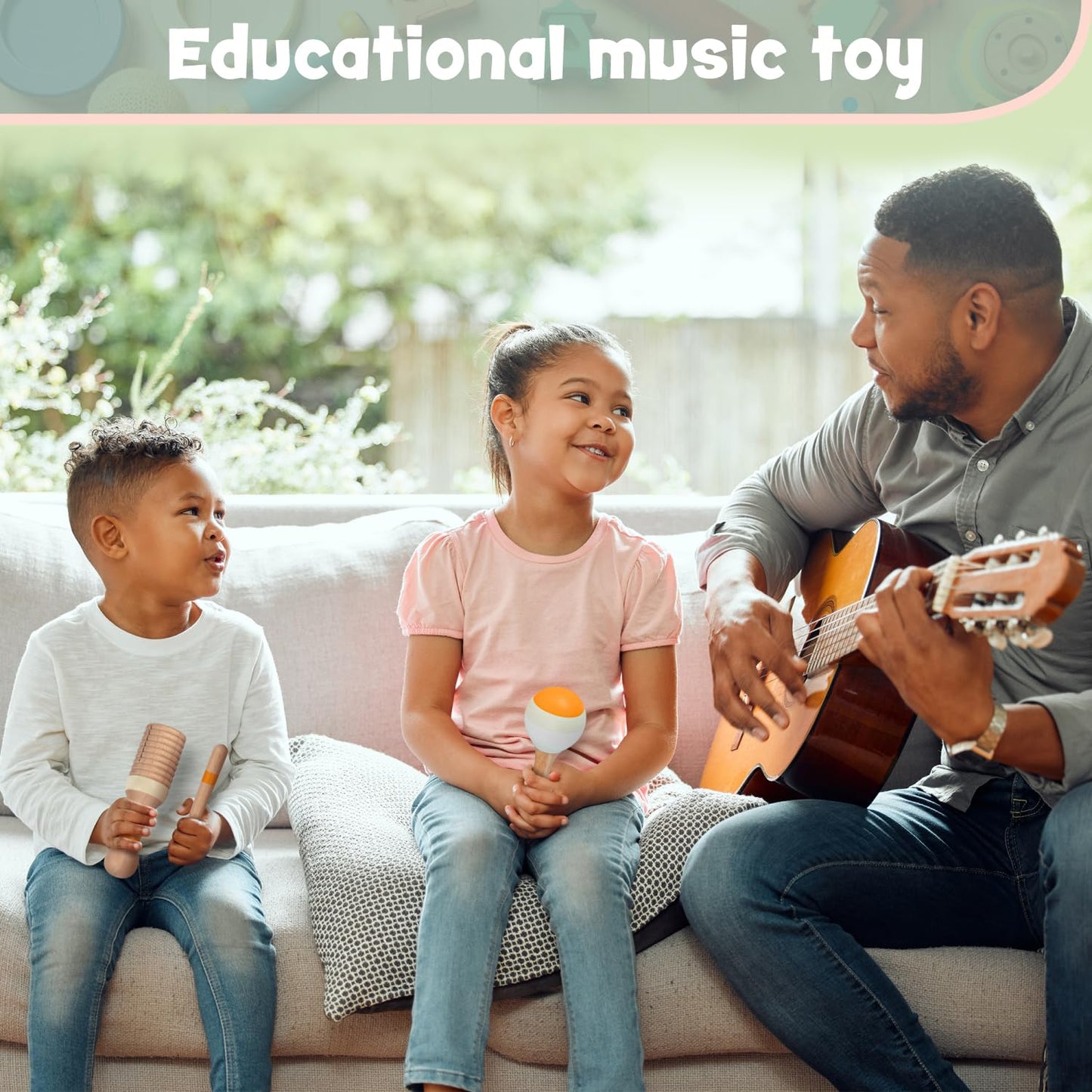 Stoie's Wooden Toddler Musical Instruments with Xylophone, Maracas, Triangle, Tamburine for Babies and Kids, Eco Friendly Montessori Educational Toy