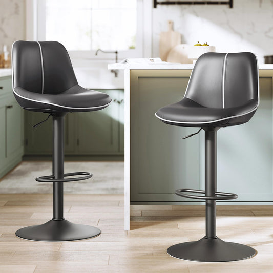 VASAGLE Bar Stools Set of 2, Adjustable Height Swivel Barstools with Ergonomic Backrest, Synthetic Leather, Larger Metal Base, Modern Tall Bar Chairs for Kitchen Island Home Bar, Ink Black