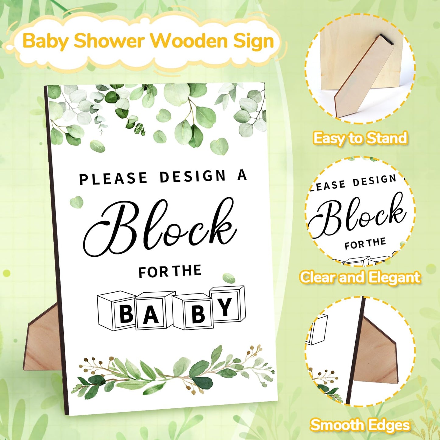 Nyxuso Baby Shower Games Blocks Set, 134 Pcs Wooden Blocks Kit for Baby Shower Party Gender Reveal Party Decorations(Green)