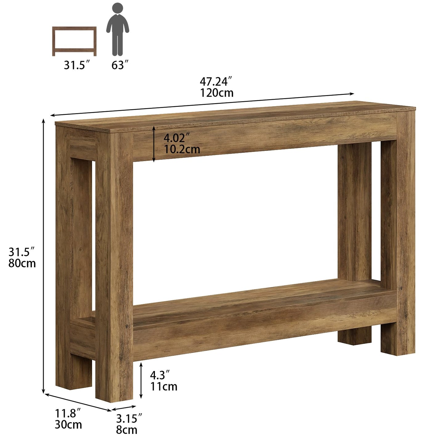 Tohomeor Farmhouse Console Table, 2-Tier Wood Sofa Table Behind Couch Narrow Entryway Accent Table for Entrance, Hallway, Living Room, Foyer
