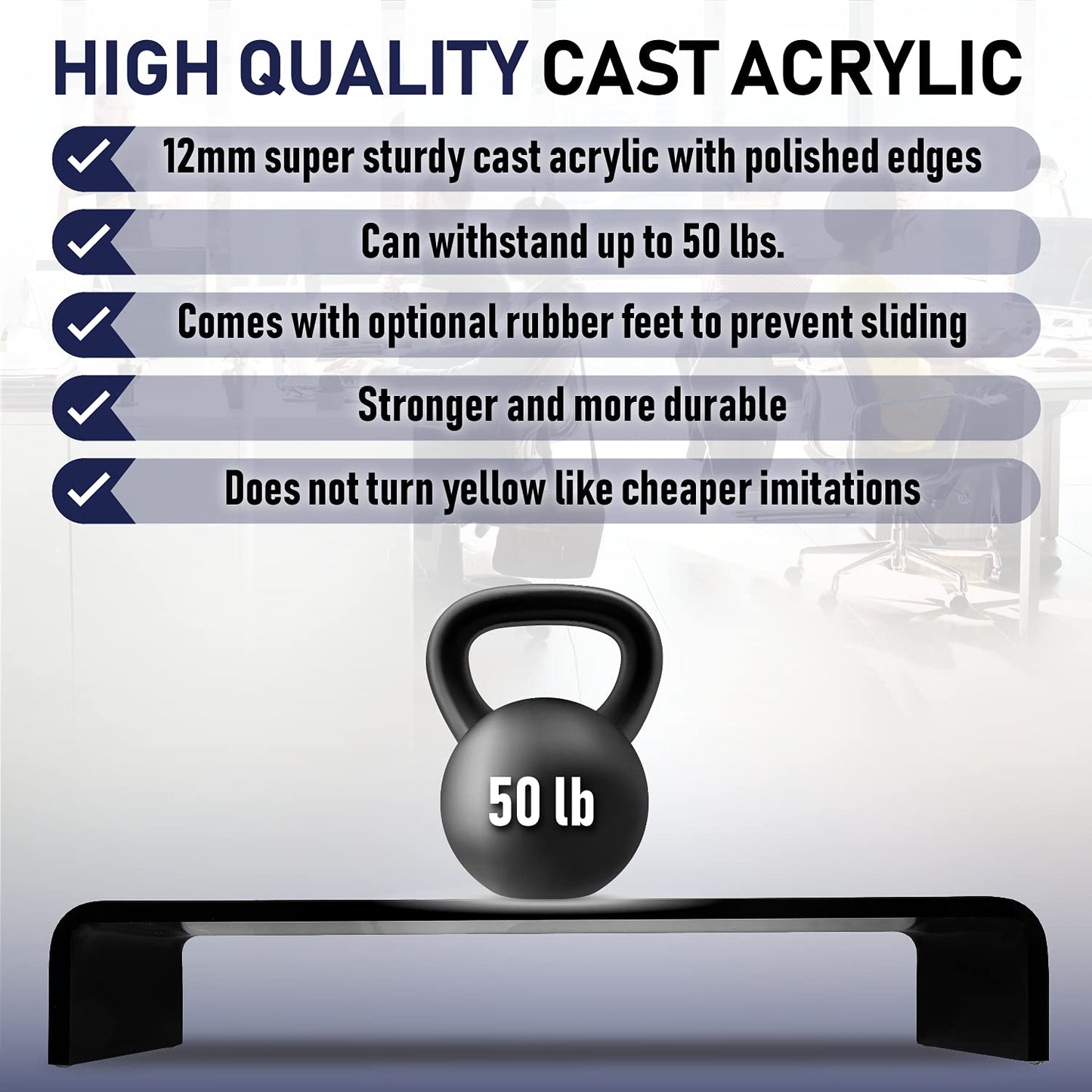 Acrylic Monitor Stand with Matching Pen Holder, 12mm Thick Clear Acrylic Monitor Riser, Laptop Stand for Home, Office, and Work. Computer Desk Riser with Keyboard Storage for LCD LED TV Screen (Black)