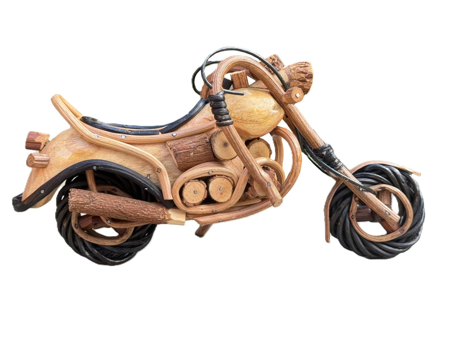 Land of Simple Treasures Wooden Motorcycle Model Decorations for Home - Handmade Motorcycle Figurine Wood Harley Chopper Collectible Sculpture - 9.5 Inches