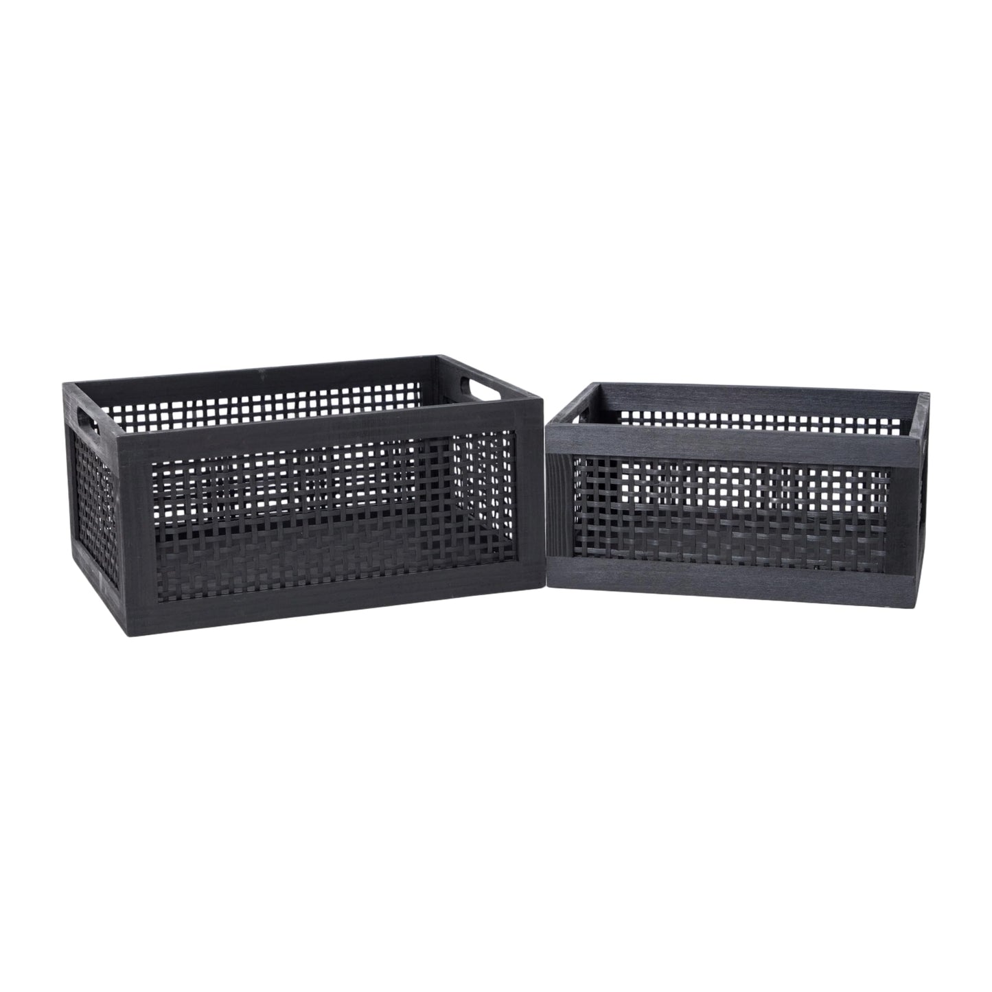 YRLSOTGE Wooden Storage Baskets,Black Woven Bamboo Basket Nesting Boxes with Built-in Handle for Pantry, Kitchen,Living Room,Shelves,Set of 2