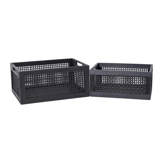 YRLSOTGE Wooden Storage Baskets,Black Woven Bamboo Basket Nesting Boxes with Built-in Handle for Pantry, Kitchen,Living Room,Shelves,Set of 2