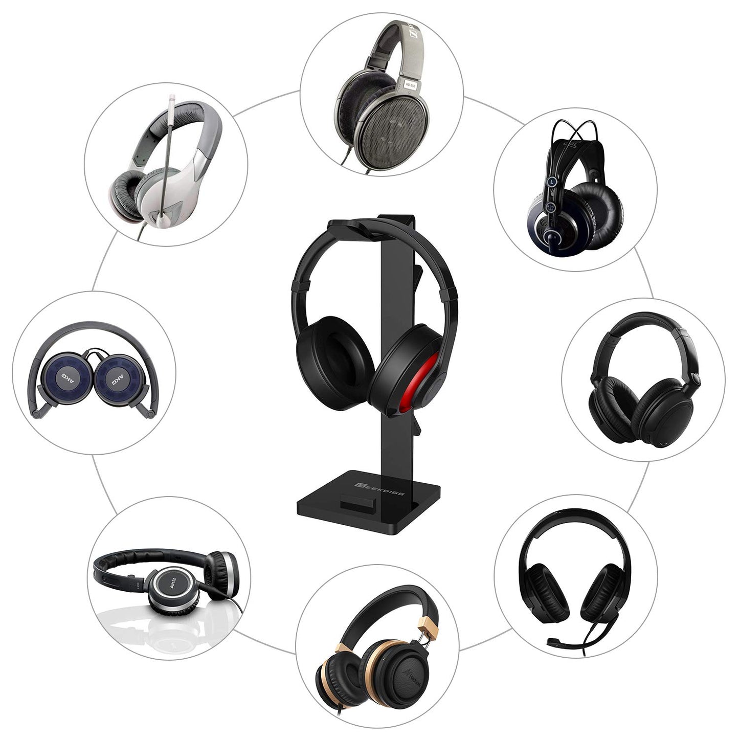 GeekDigg Headphone Stand Gaming Headset Holder For Desk Cable Organizer & Cellphone Stand for All Headphones Size headphone Holder Set Gaming PC Accessories Gaming Station – Black