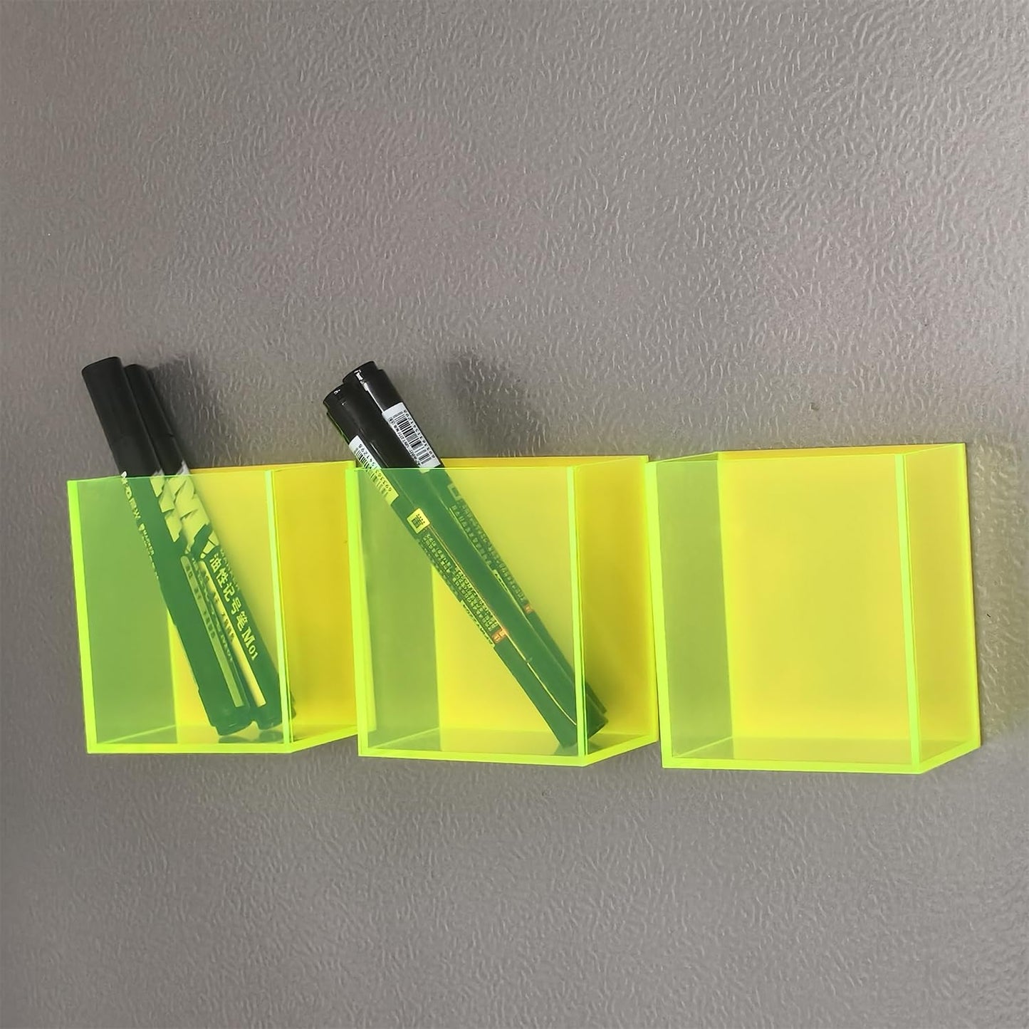 YWZF 3 Pack Back to School Magnetic Pencil Holder, Non-slip Acrylic Magnetic Dry Erase Marker Holder, Pen Marker Organizer for Whiteboard Refrigerator Office Classroom (Neon Green（3 pack）)