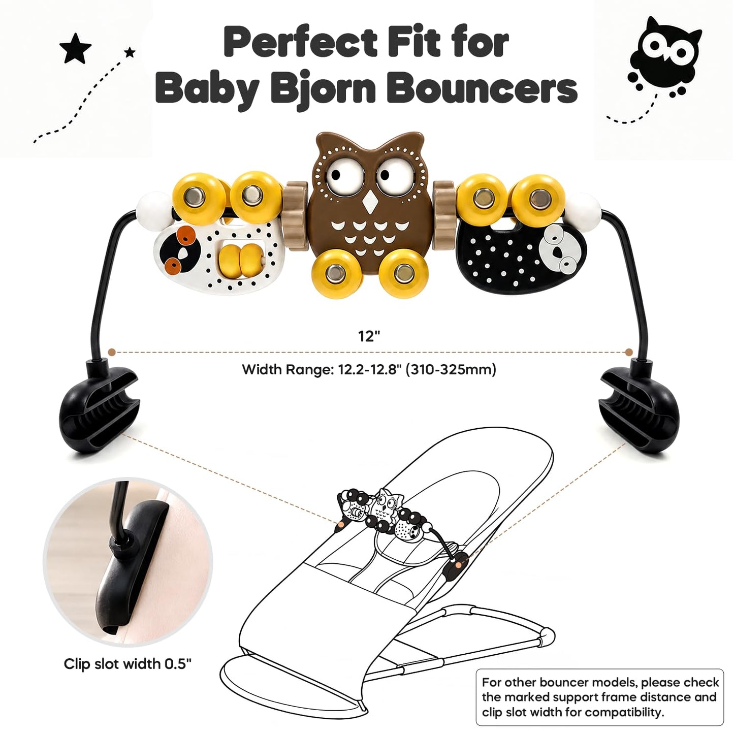 Mamatepe Baby Bouncer Toy Bar, Wooden, Brown & Yellow