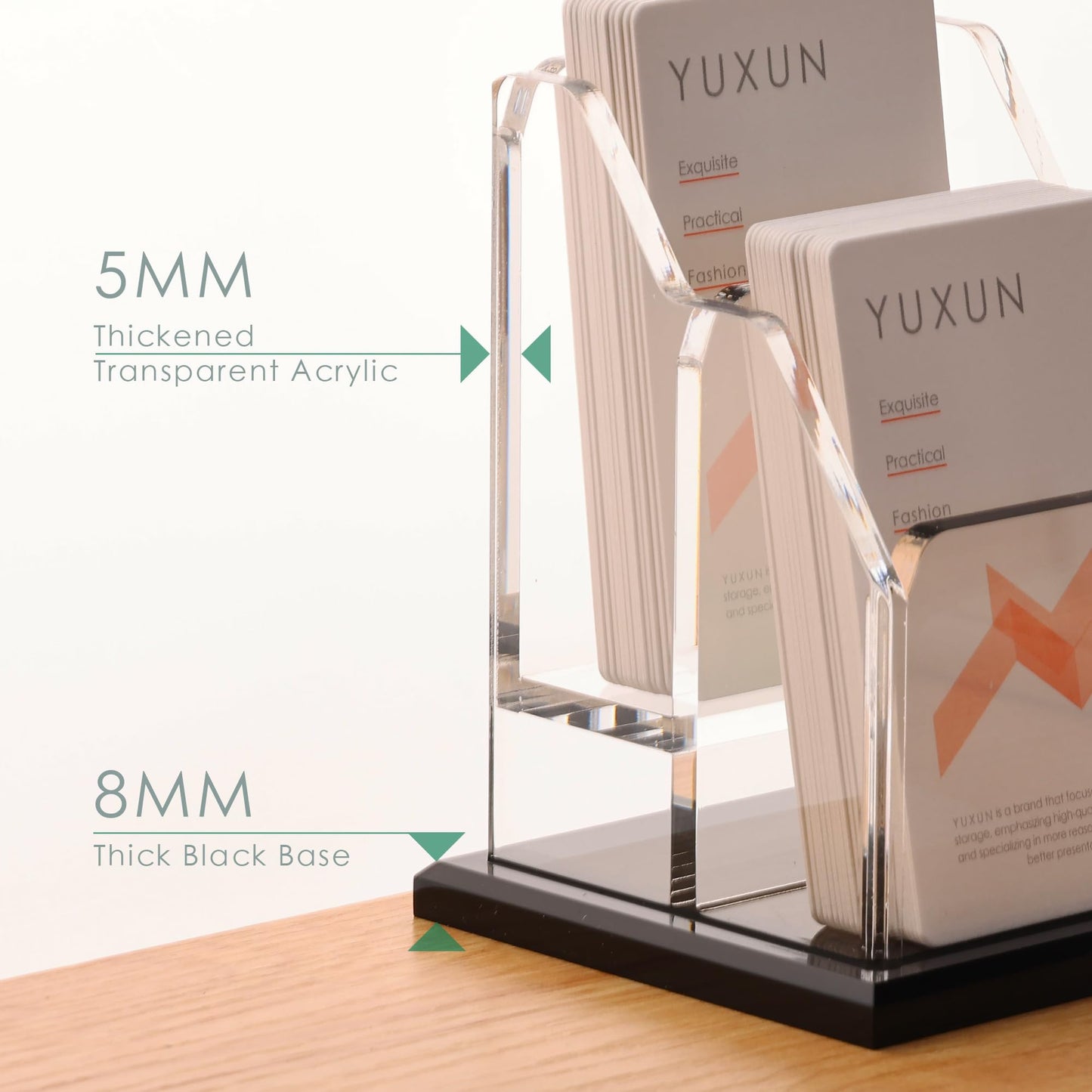 YUXUN Black Business Card Holder for Desk-2 Tiers 2 Slots, Vertical Acrylic Business Cards Holder for Women Men, 100+ Business Cards, Multiple Business Card Display Stand for Exhibition, Home, Office
