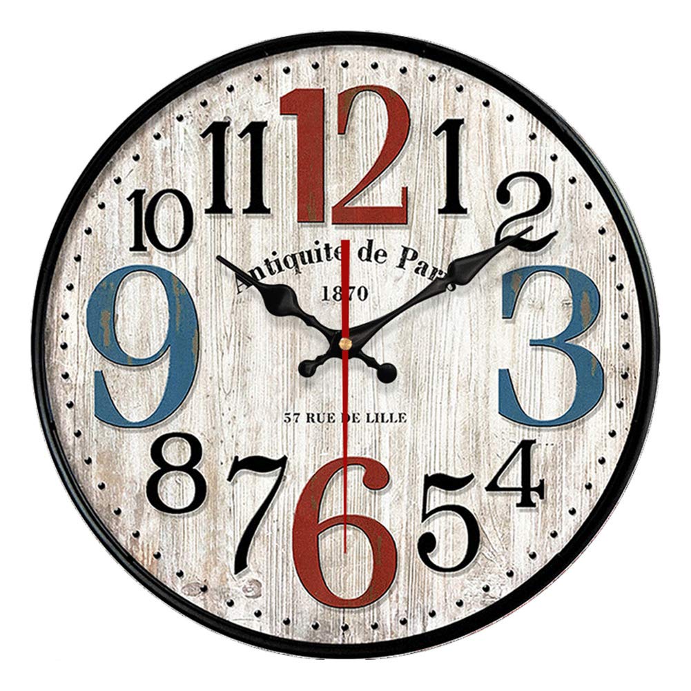 YeYo Simple European Style Wall Clock Wooden MDF Waterproof Silent Art Decor for Home Living Room Office Decoration (16 inch)