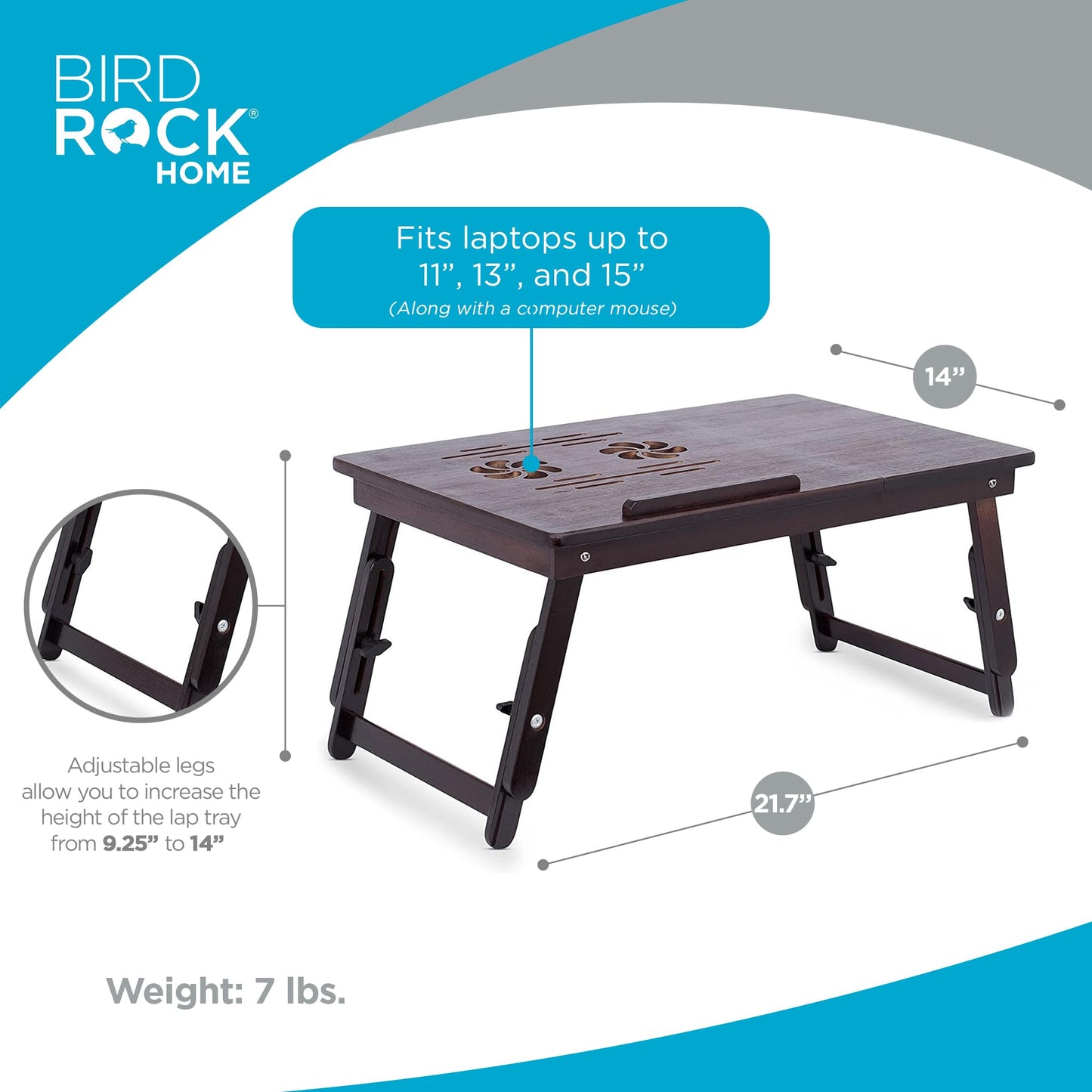 Sofia + Sam Bamboo Ventilation Lap Tray with Adjustable Legs (Walnut)