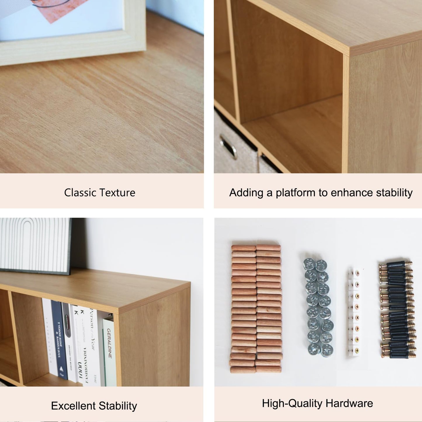 NewBeth Wooden 6 Cube Storage Organizer with Closed Back Panel,Oak Cube Shelf Heavy Duty Cubby Storage Organizer with Compartments for Living,Display Shelf,Bookshelf