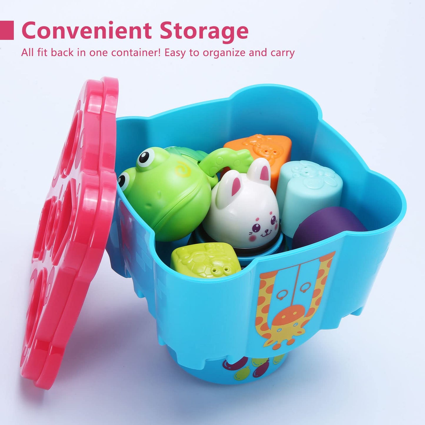 LTKFFFdp Baby Stacking Toys for Toddlers 1-3, Nesting Cups Shape Sorter for Infant 6 to 12-18 Month, Stackable Learning Toy with Blocks, Rattle & Frog Bath Toy, for Girl Boy Birthday