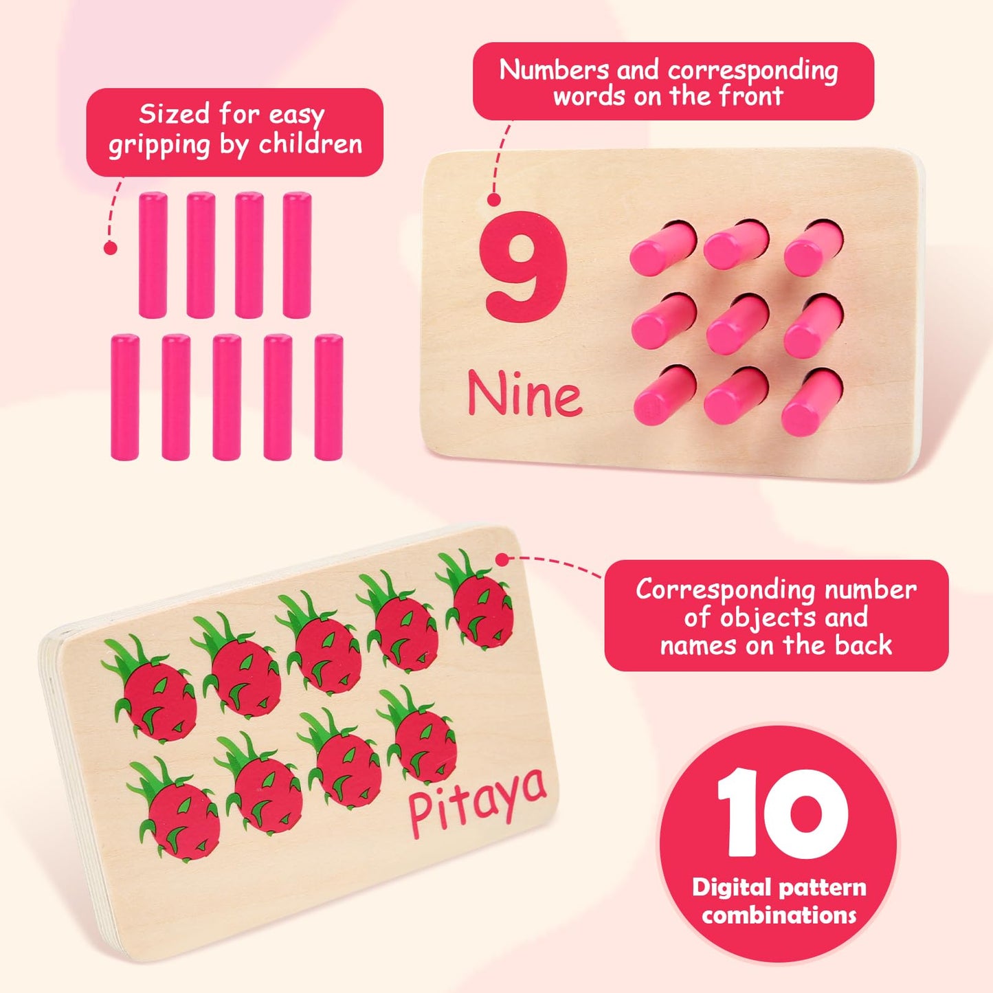 Gserin Wooden Counting Numbers Peg Board for Kids, Montessori Math Toy for Toddlers, Math Manipulatives Preschool Early Learning Educational Materials for Kids 3 4 5 6 7