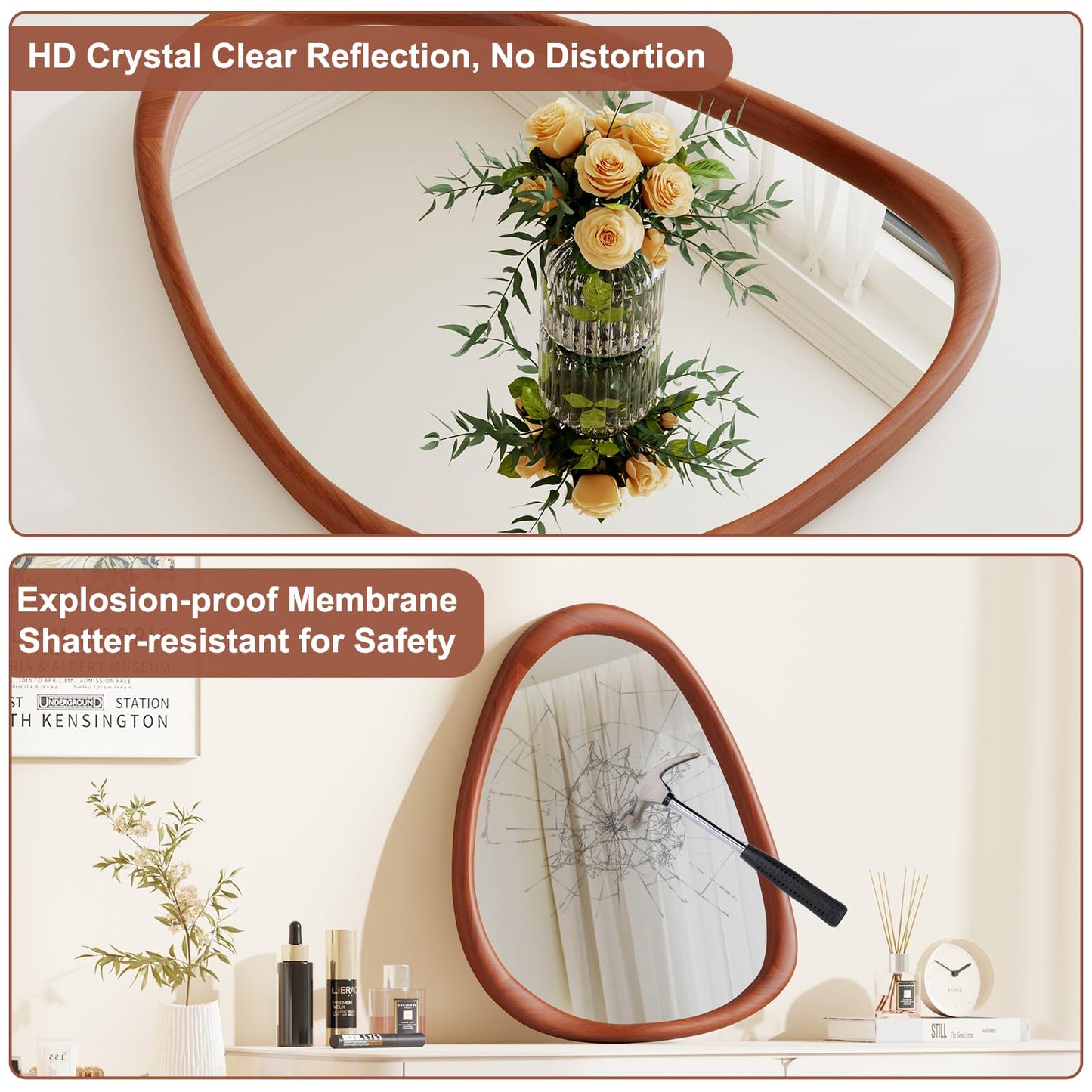 ZHUNFA Wooden Framed Vanity Mirror, 17×28 Inch Wall Mirror for Bathroom