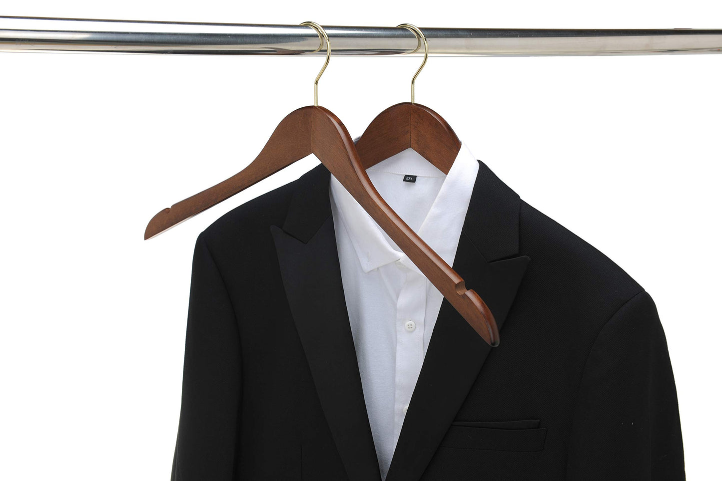 Quality Semi Curved Wooden Suit Hangers, 10-Pack Smooth Finish Solid Wood Coat Hanger with Swivel Hook, Jacket, Pant, Dress Clothes Hangers (Walnut - Gold Hook, 10)