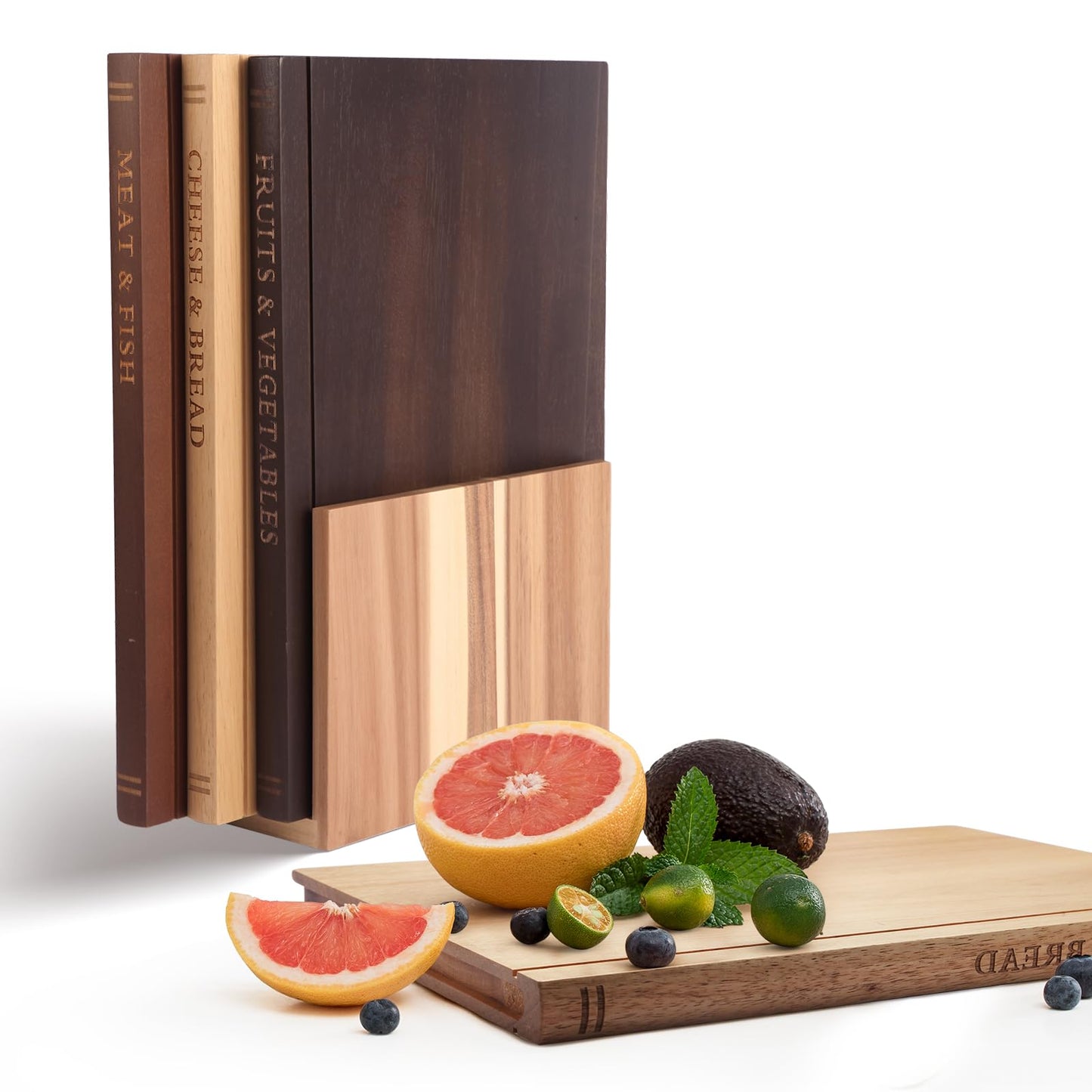 Book Cutting Board Set, Wooden Kitchen Book Cutting Board with Stand, Book Shaped Cutting Board for Kitchen Prep & Decorative Display